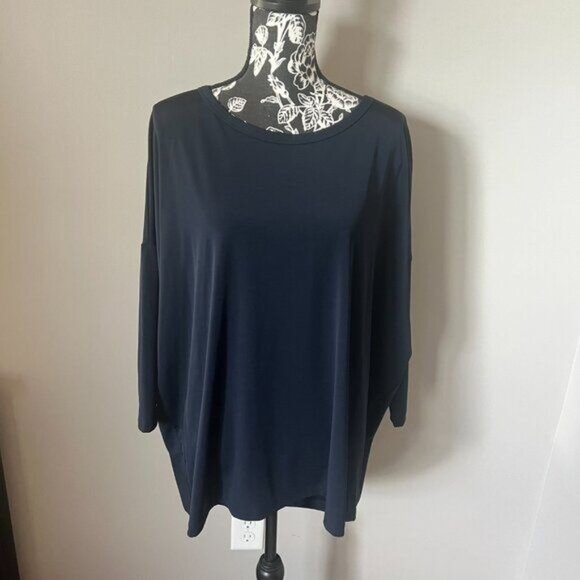 Chico's Travelers Size 3 Women's Wedge Top Navy Blue Stretchy NWT - Picture 4 of 7